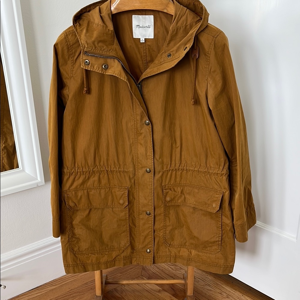 Madewell Brown Utility Jacket with Hood and Drawstring Waist